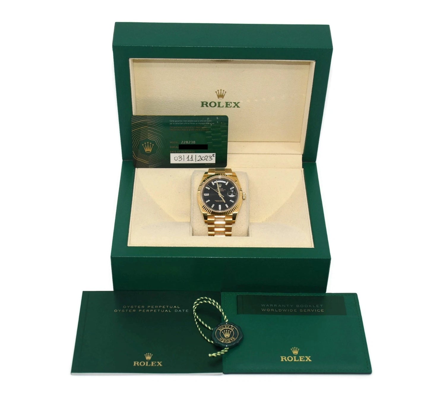 Rolex Day Date Baguette Diamond 18K Yellow Gold Watch 228238