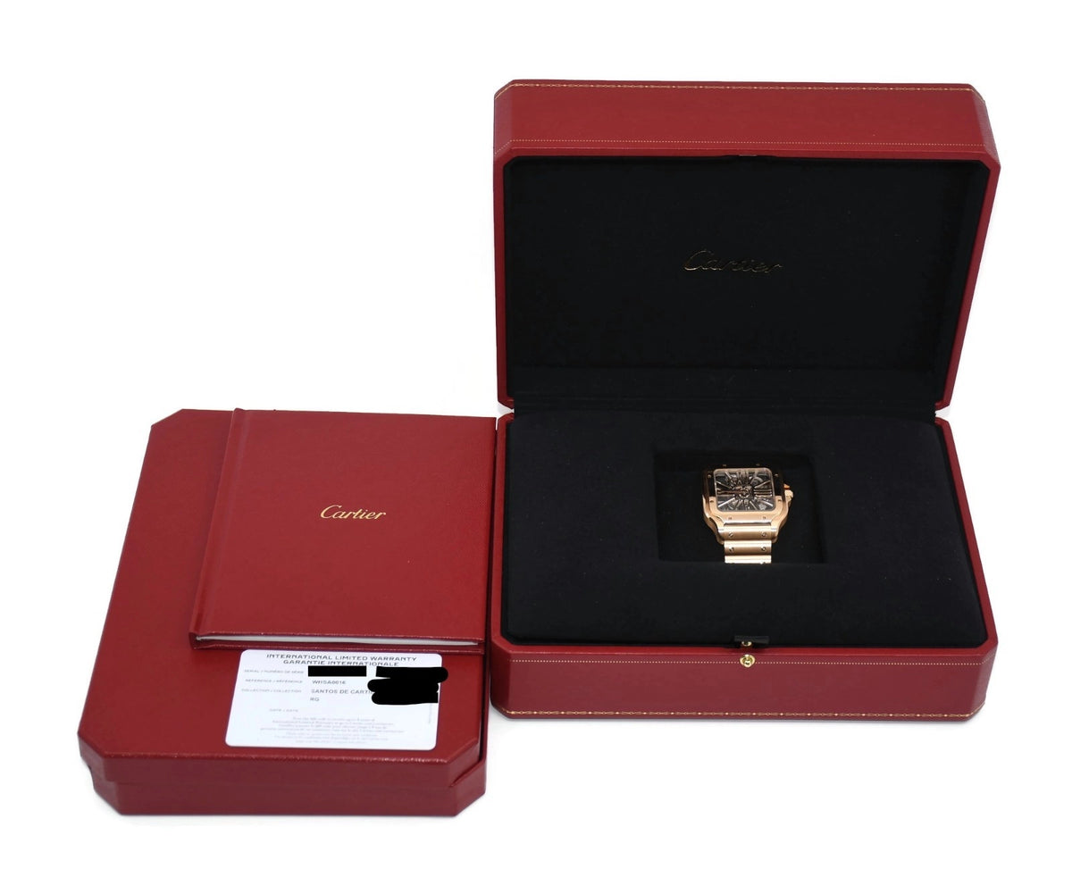 Cartier Santos Skeleton 18K Rose Gold Watch WHSA0016