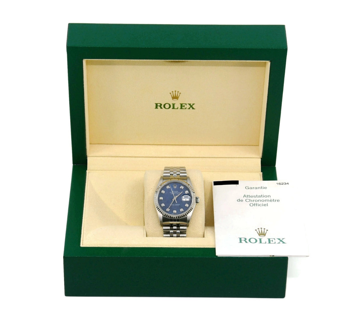 Rolex Datejust Sodalite Diamond Stainless Steel Watch 16234