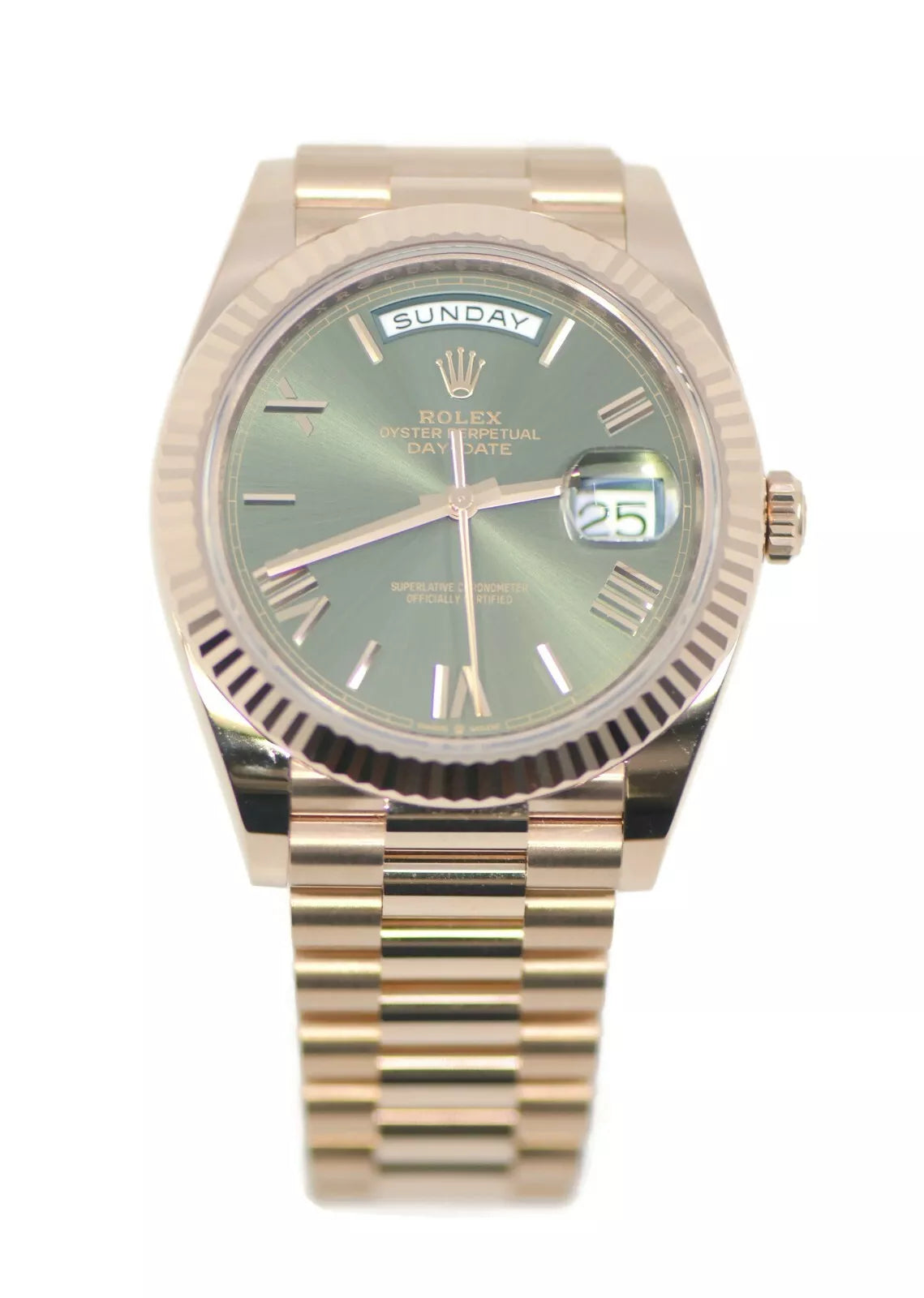 Rolex Day Date Olive Green 18K Rose Gold Watch 228235