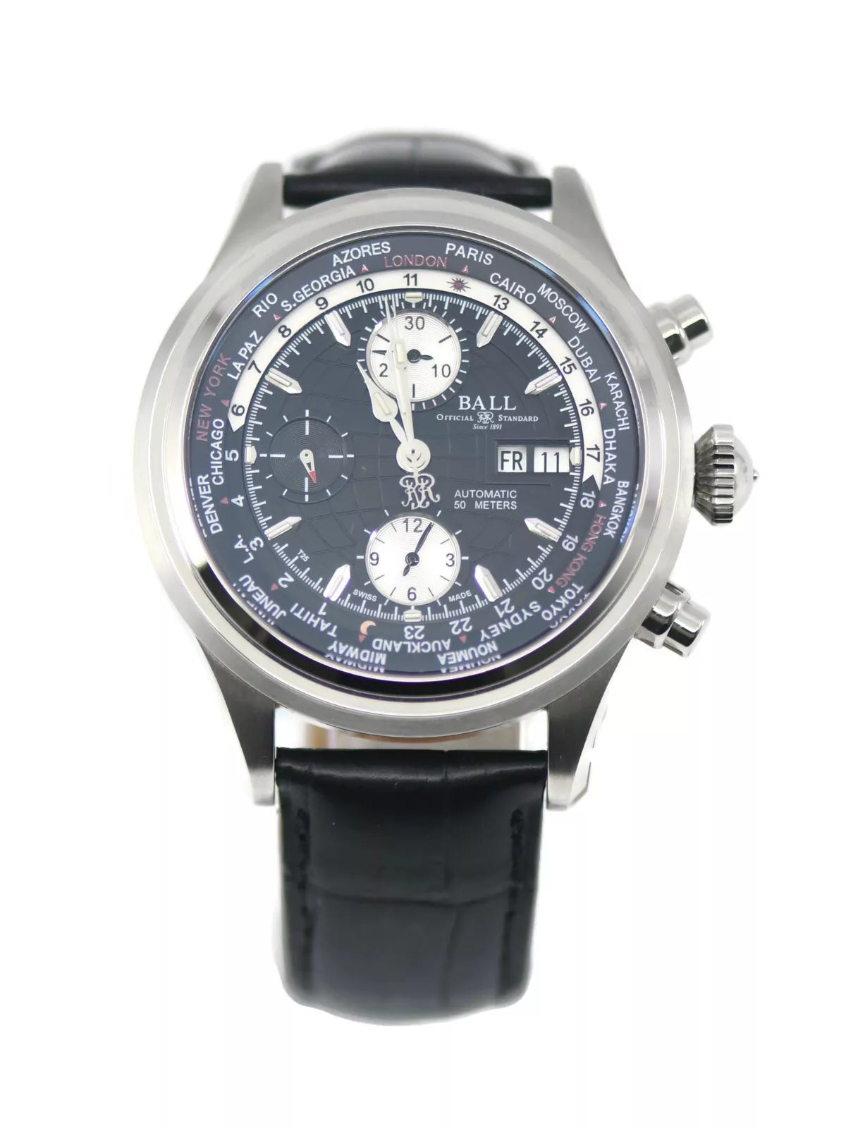 Ball Trainmaster Worldtime Stainless Steel Watch CM2052D-LFJ-BK