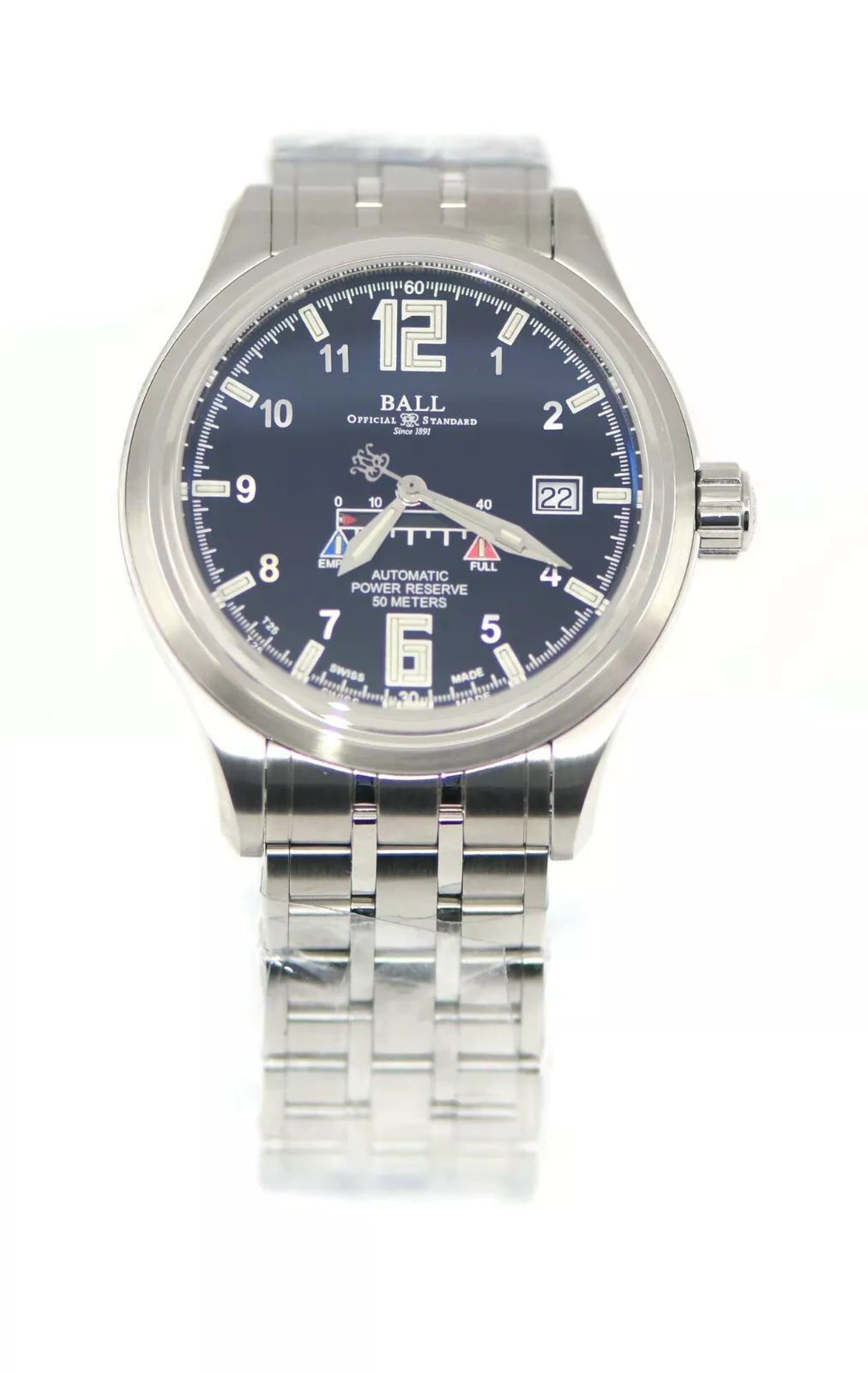 Ball Trainsmaster Power Glow Stainless Steel Watch NM1056D-SAJ-BK