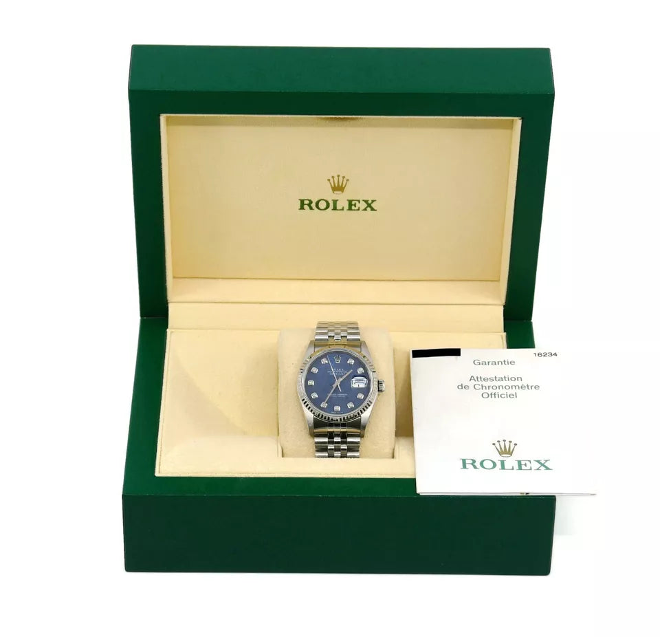 Rolex Datejust Sodalite Diamond Stainless Steel Watch 16234
