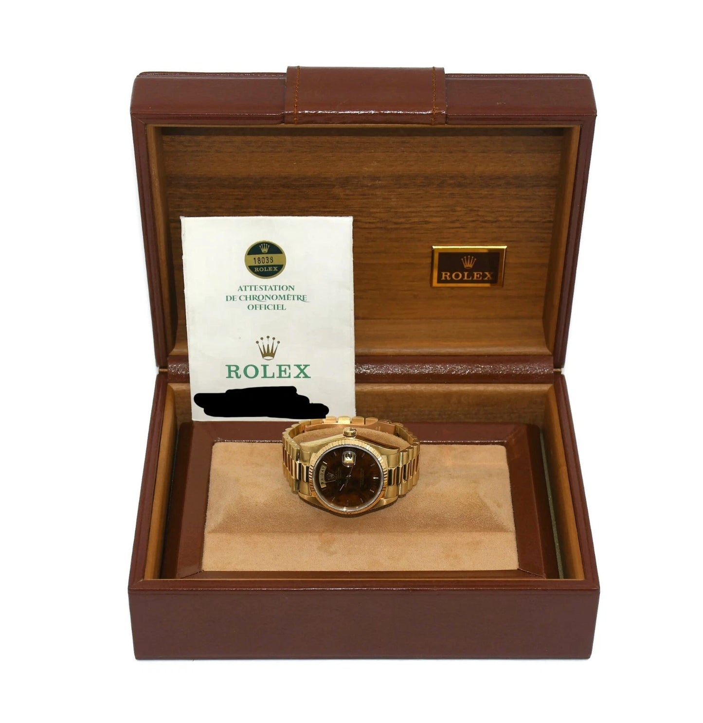 Rolex Day Date Wood Dial 18K Yellow Gold Watch 18038