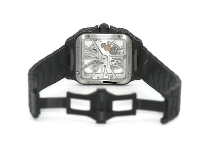 Cartier Santos Skeleton Black Diamond Stainless Steel Watch WHSA0015