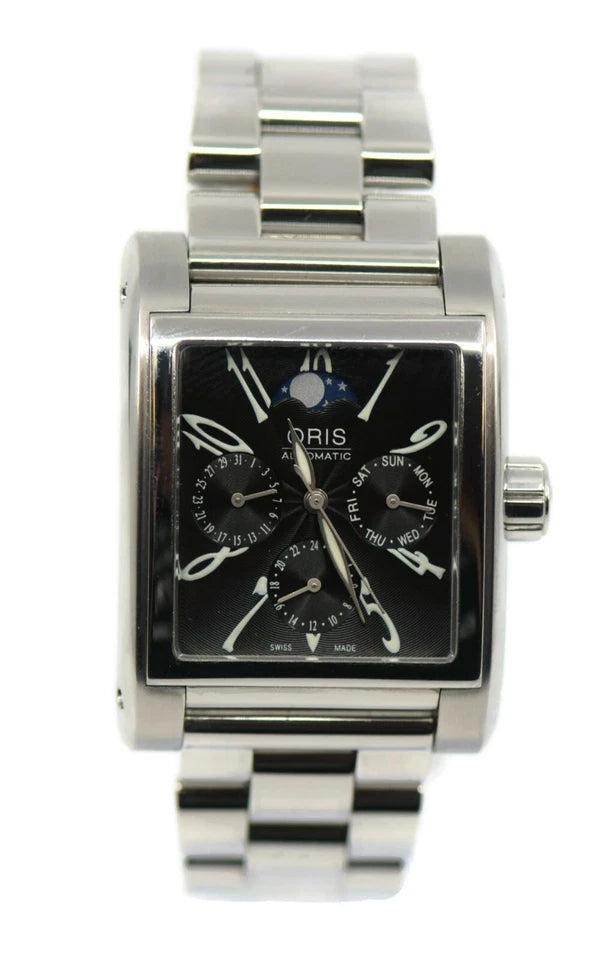 Oris Rectangular Moon Phase Stainless Steel Watch 7528