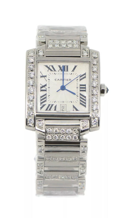 Cartier Tank Francaise Large Diamond Stainless Steel Watch 2302