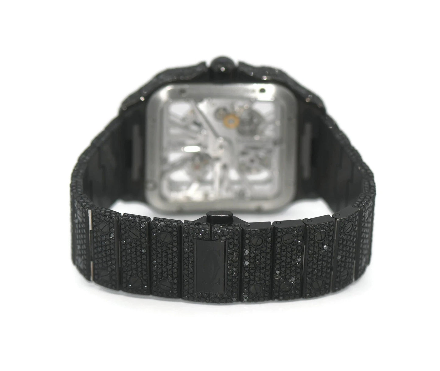 Cartier Santos Skeleton Black Diamond Stainless Steel Watch WHSA0015
