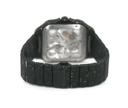 Cartier Santos Skeleton Black Diamond Stainless Steel Watch WHSA0015