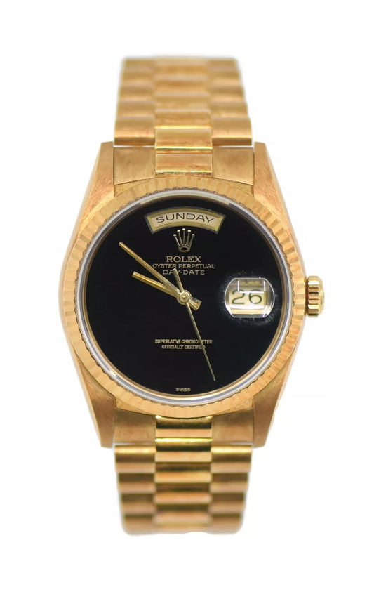 Rolex President Day-Date Onyx 18K Yellow Gold Watch 18238