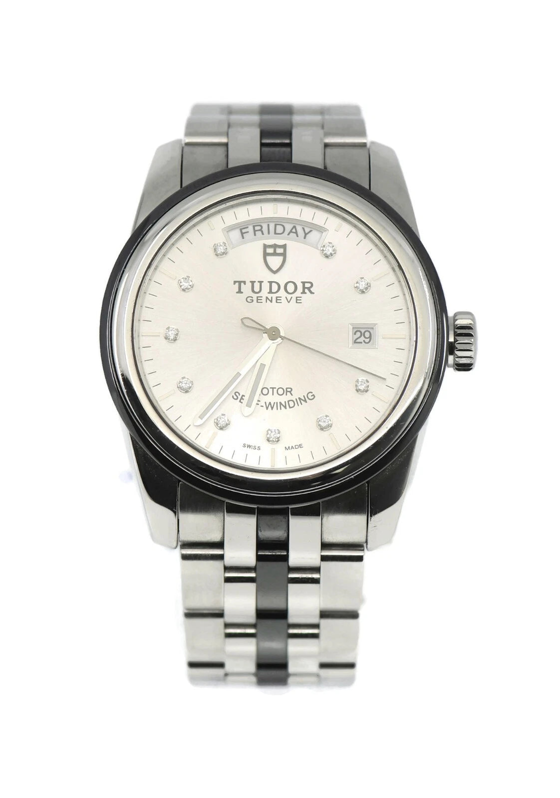 Tudor Glamour Day-Date Diamond Stainless Steel Watch 56010N