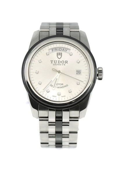 Tudor Glamour Day-Date Diamond Stainless Steel Watch 56010N