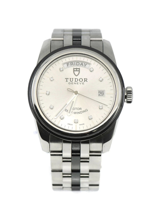 Tudor Glamour Day-Date Diamond Stainless Steel Watch 56010N