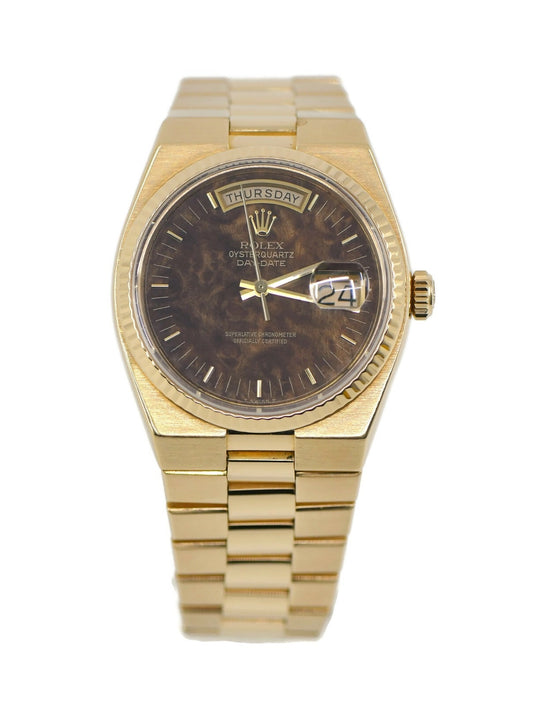 Rolex Day Date Oysterquartz Wood 18K Yellow Gold Watch 19018