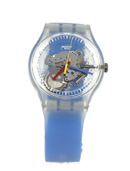 Swatch Blue Stripped Skeleton Plastic Watch SUOK156