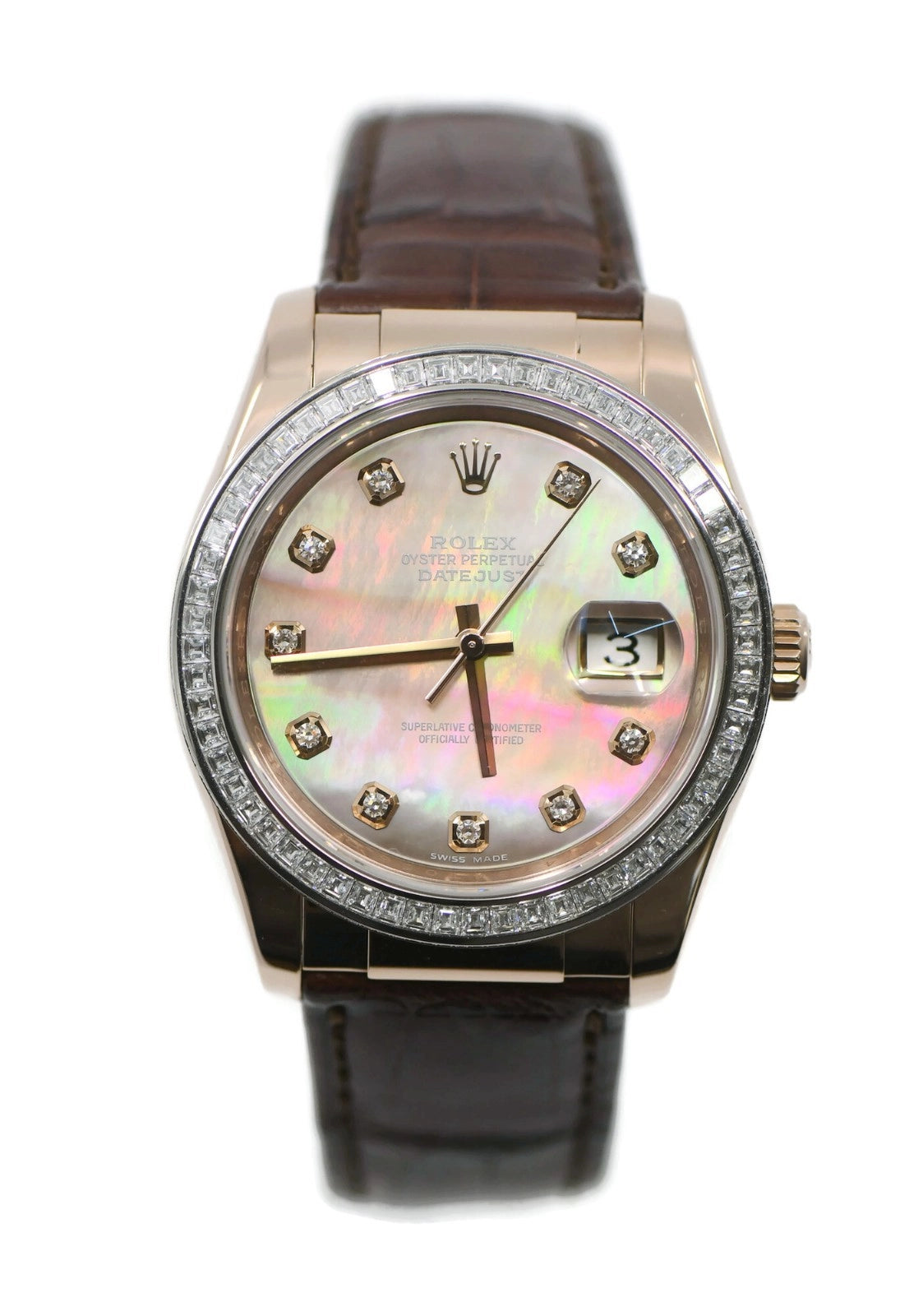 Rolex Datejust Diamond 18K Rose Gold Watch 116185BBR