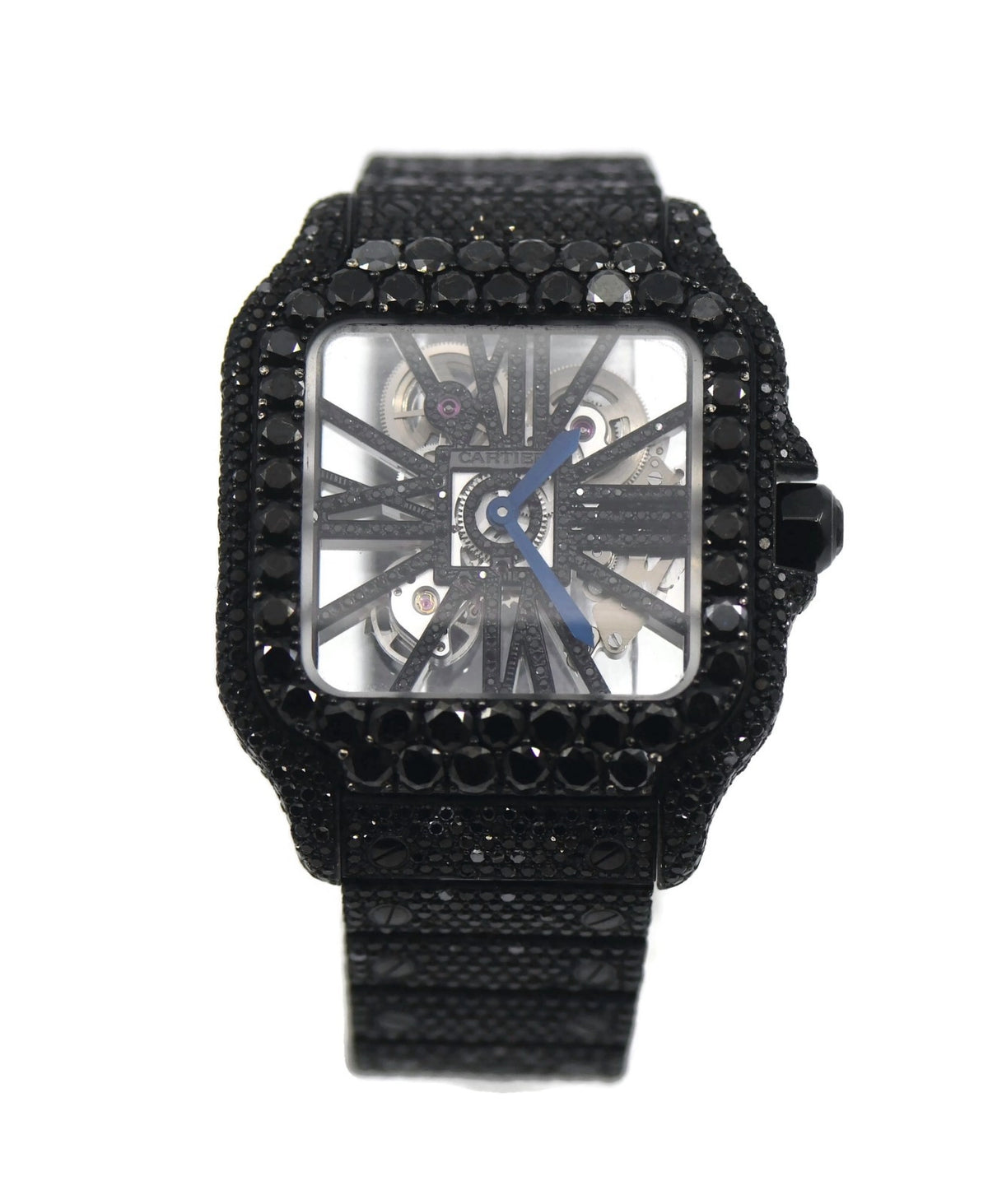 Cartier Santos Skeleton Black Diamond Stainless Steel Watch WHSA0015