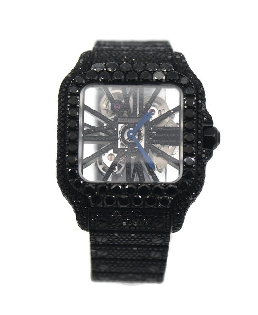 Cartier Santos Skeleton Black Diamond Stainless Steel Watch WHSA0015