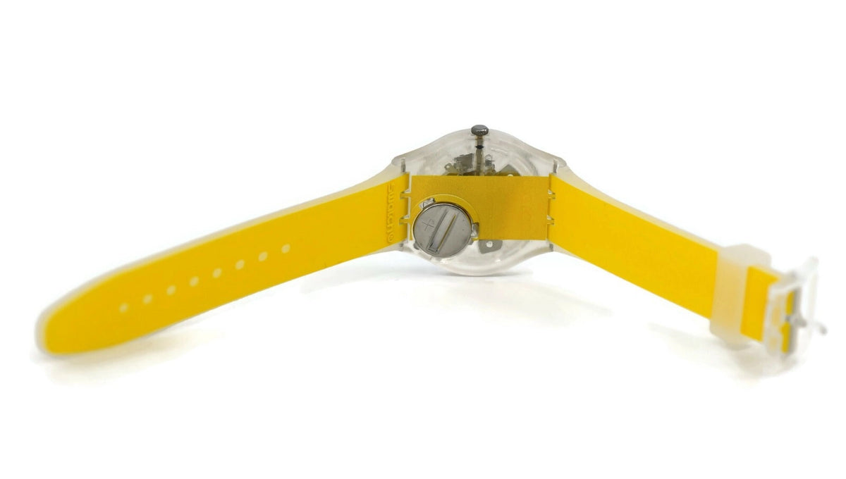 Swatch Yellow Stripped Skeleton Plastic Watch GE291