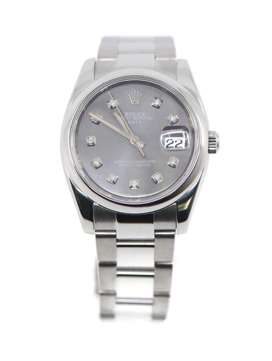 Rolex Oyster Perpetual Date Diamond Stainless Steel Watch 115200