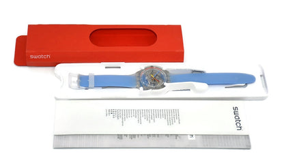 Swatch Blue Stripped Skeleton Plastic Watch SUOK156