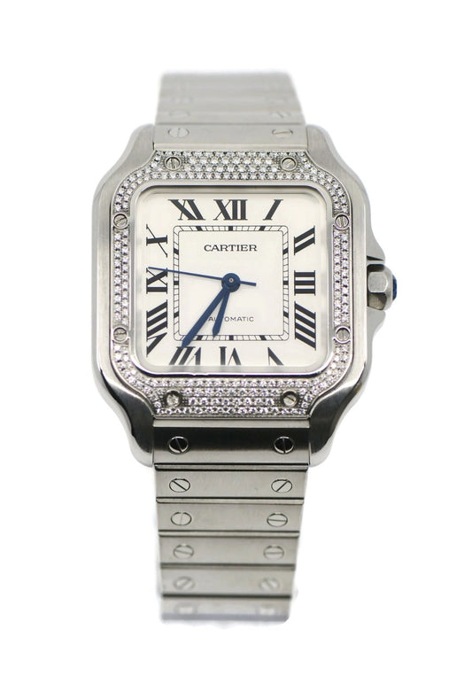 Cartier Santos Medium Diamond Stainless Steel Watch W4SA0005