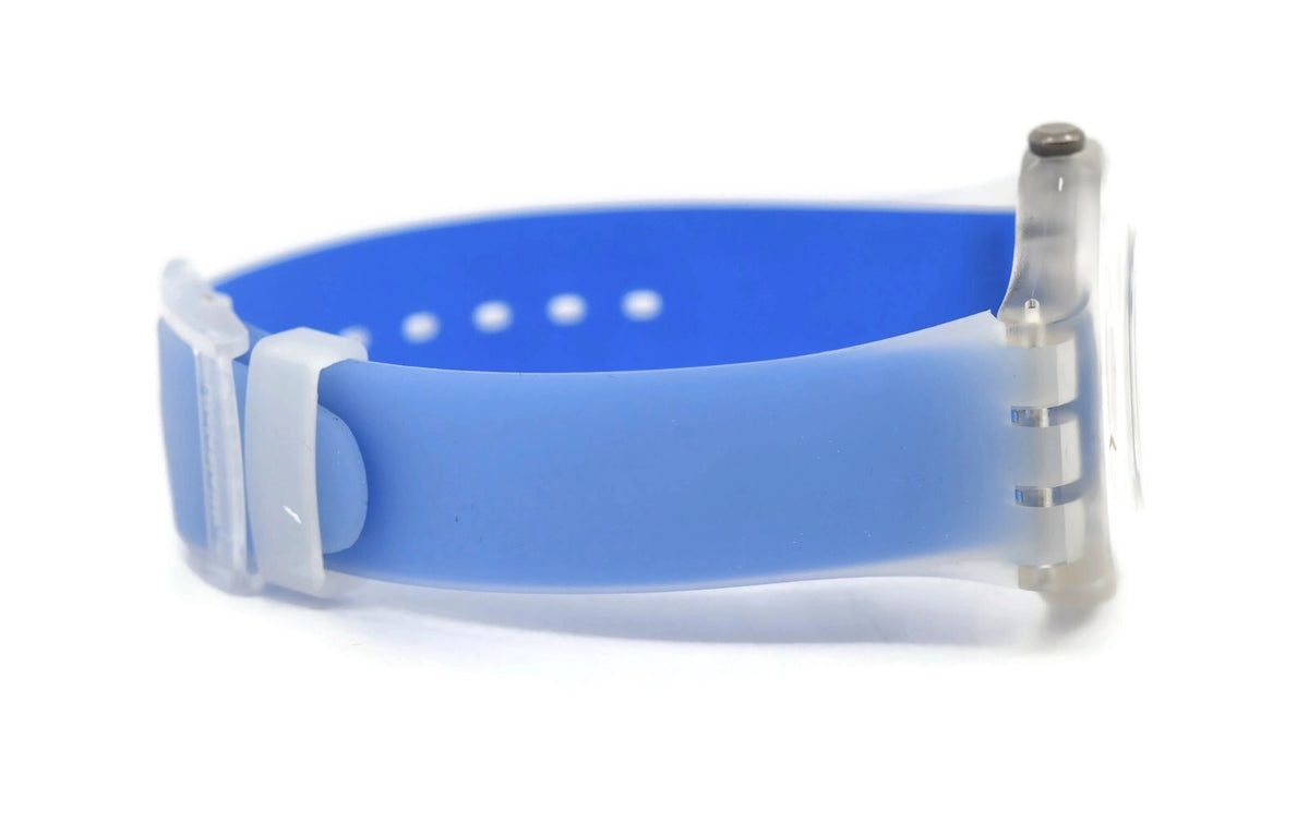 Swatch Blue Stripped Skeleton Plastic Watch SUOK156