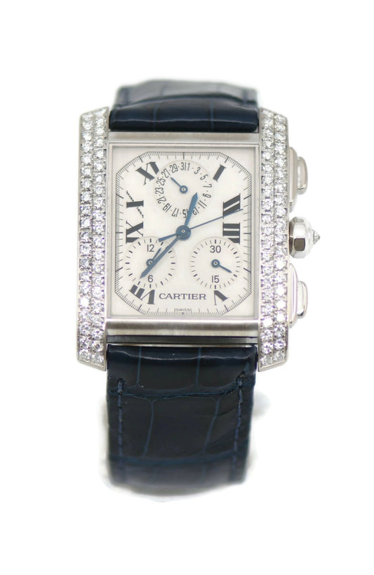 Cartier Tank Chronoflex Diamond 18K White Gold Watch 2367