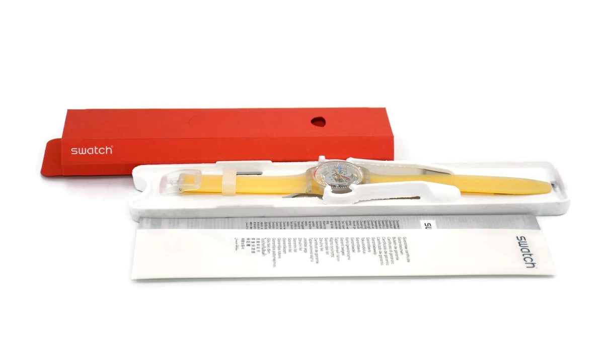 Swatch Yellow Stripped Skeleton Plastic Watch GE291