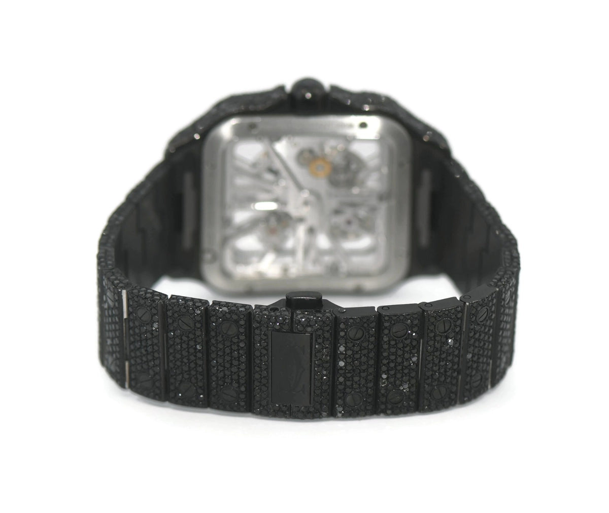 Cartier Santos Skeleton Black Diamond Stainless Steel Watch WHSA0015