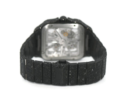 Cartier Santos Skeleton Black Diamond Stainless Steel Watch WHSA0015