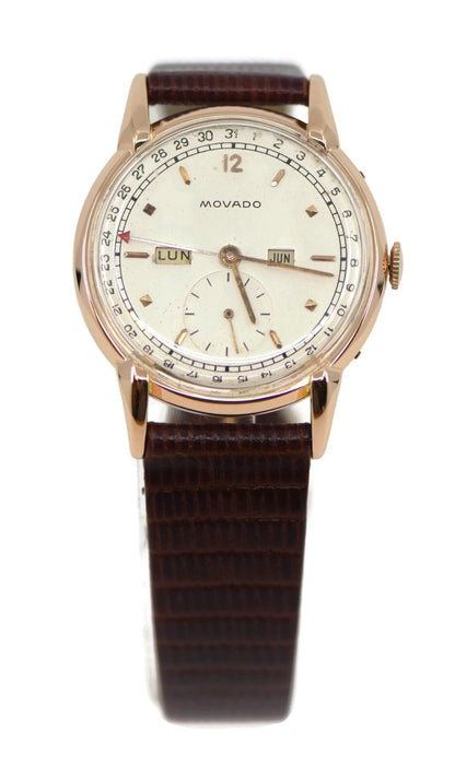 Movado Day Date Calendar 14K Rose Gold Watch
