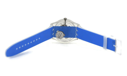 Swatch Blue Stripped Skeleton Plastic Watch SUOK156