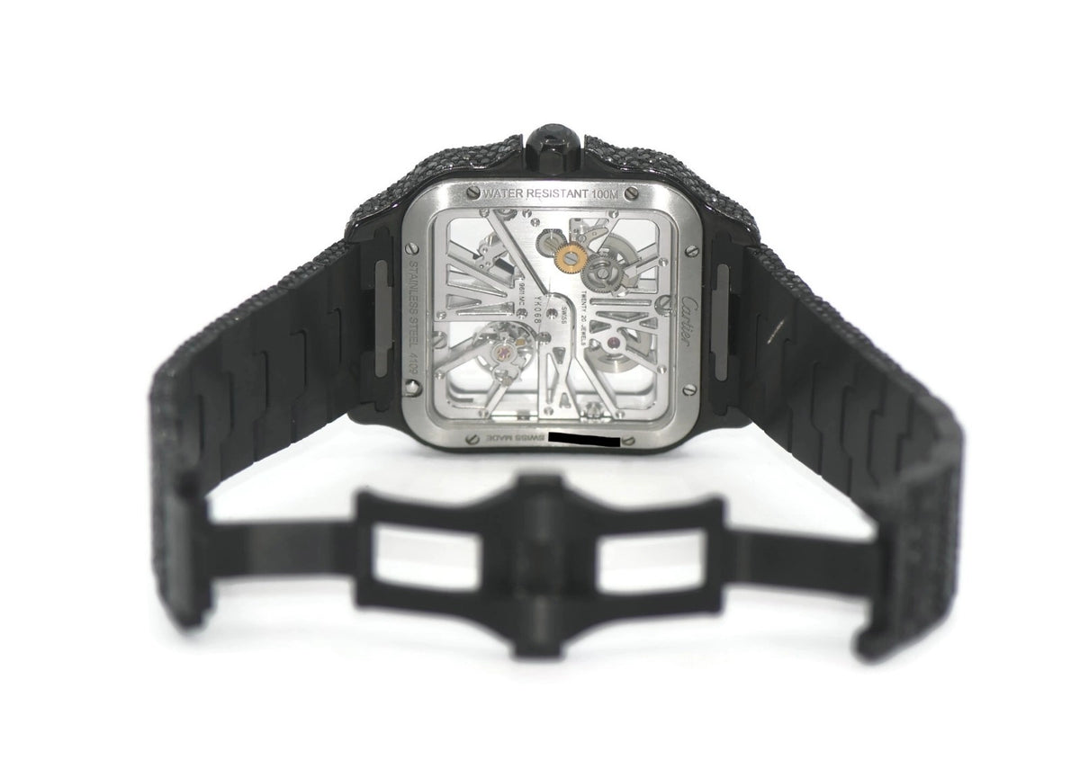 Cartier Santos Skeleton Black Diamond Stainless Steel Watch WHSA0015