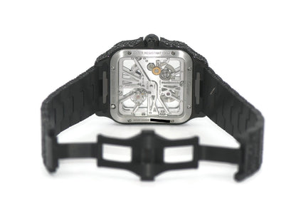 Cartier Santos Skeleton Black Diamond Stainless Steel Watch WHSA0015