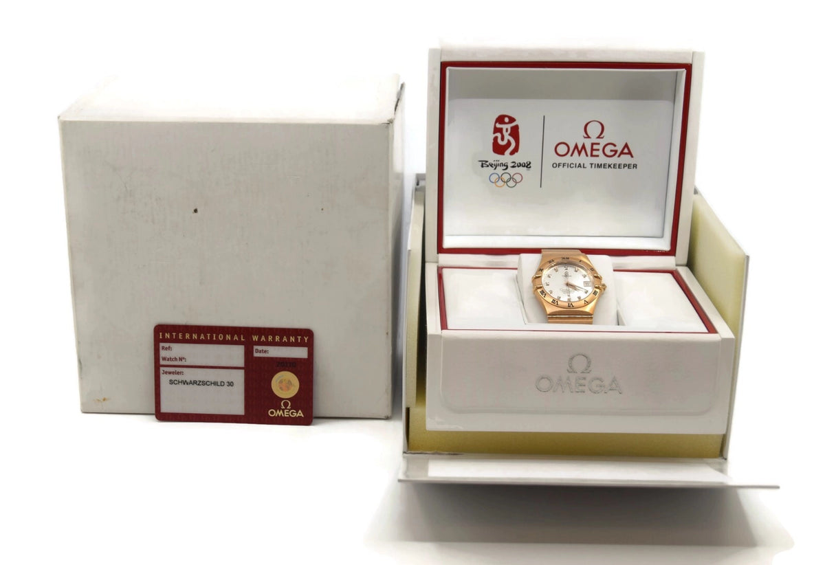 Omega Constellation Olympic Beijing 2008 Diamond 18K RG Watch 111.50.36.10.52.00