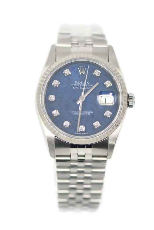 Rolex Datejust Sodalite Diamond Stainless Steel Watch 16234