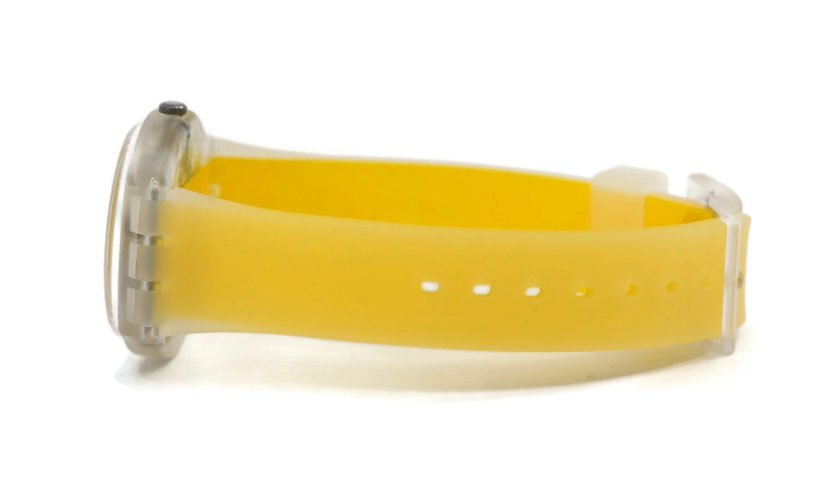 Swatch Yellow Stripped Skeleton Plastic Watch GE291