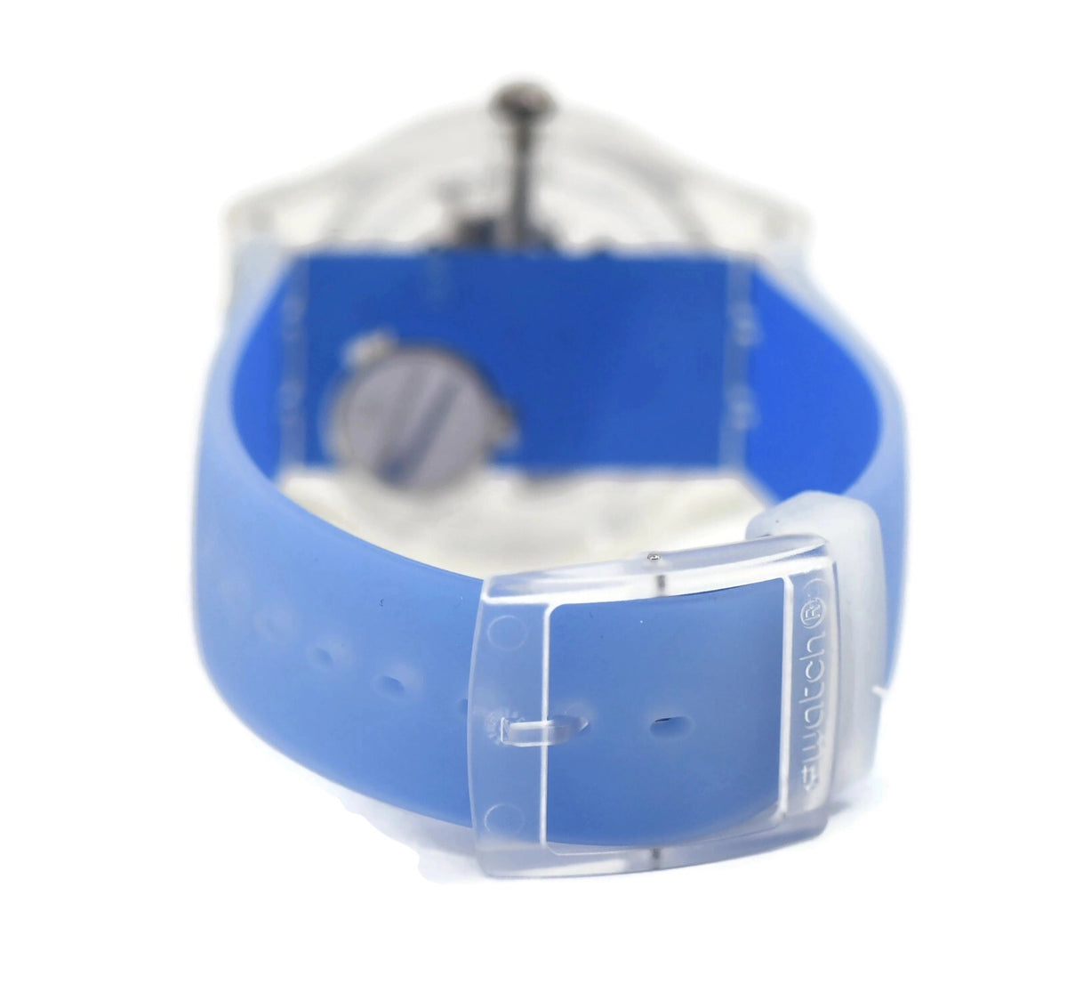 Swatch Blue Stripped Skeleton Plastic Watch SUOK156