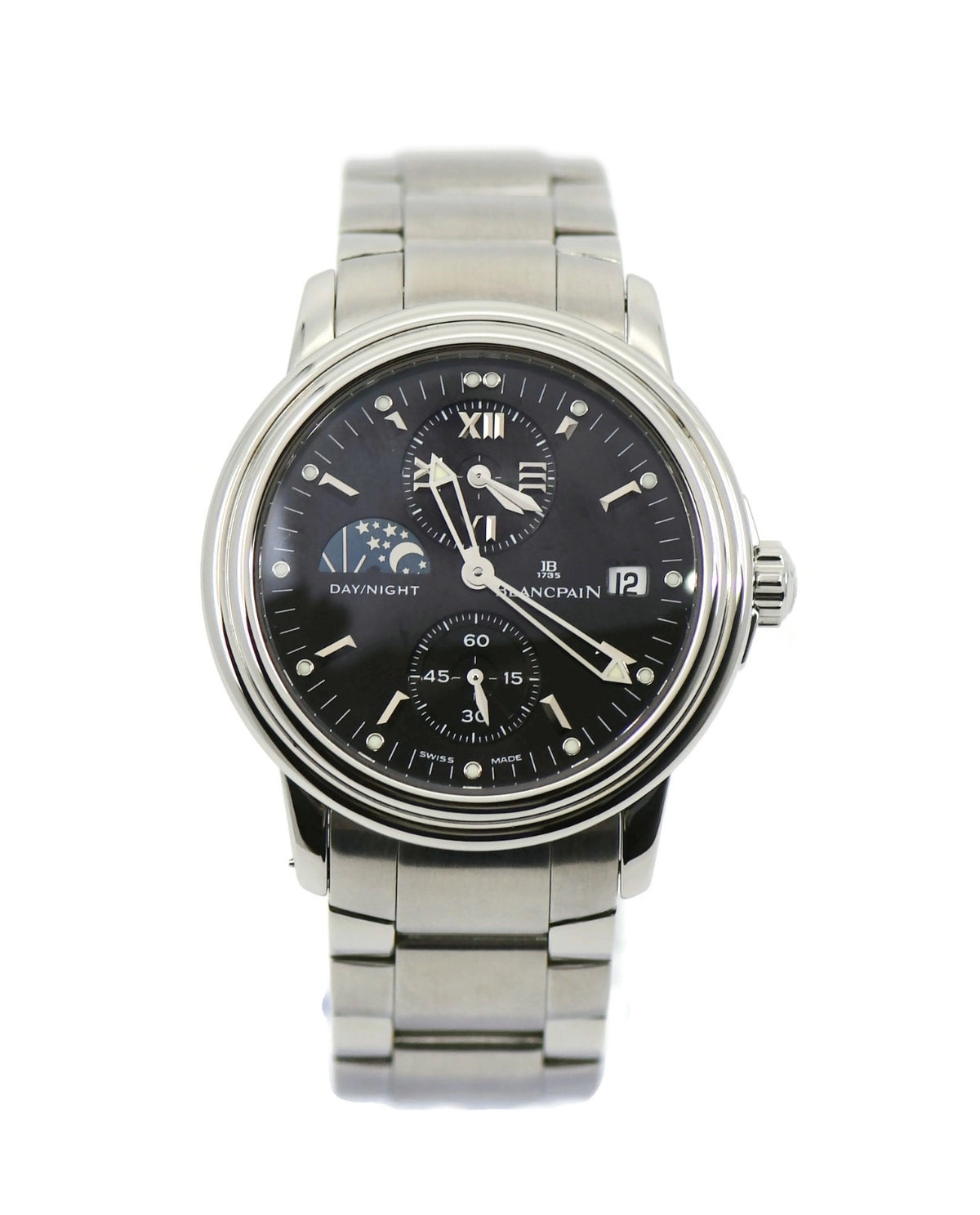 Blancpain Leman Dual Time Day Night Stainless Steel Watch 2160