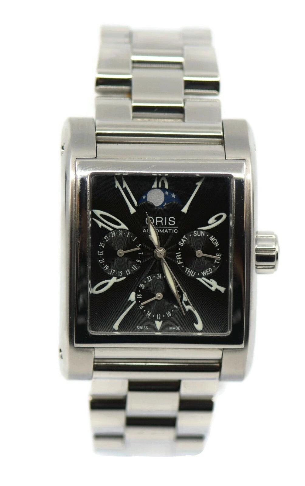 Oris Rectangular Moon Phase Stainless Steel Watch 7528
