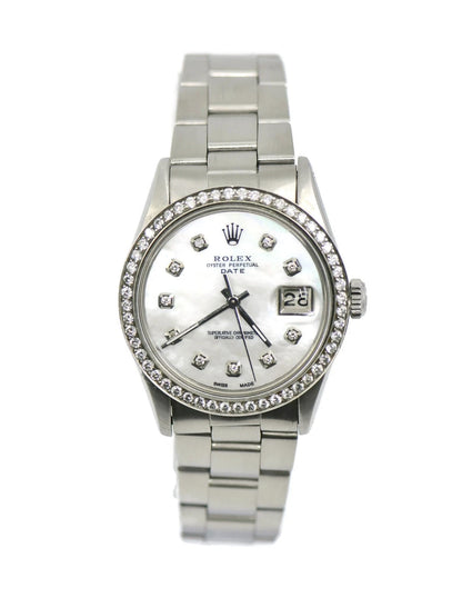 Rolex Oyster Perpetual Date Diamond Stainless Steel Watch 15000