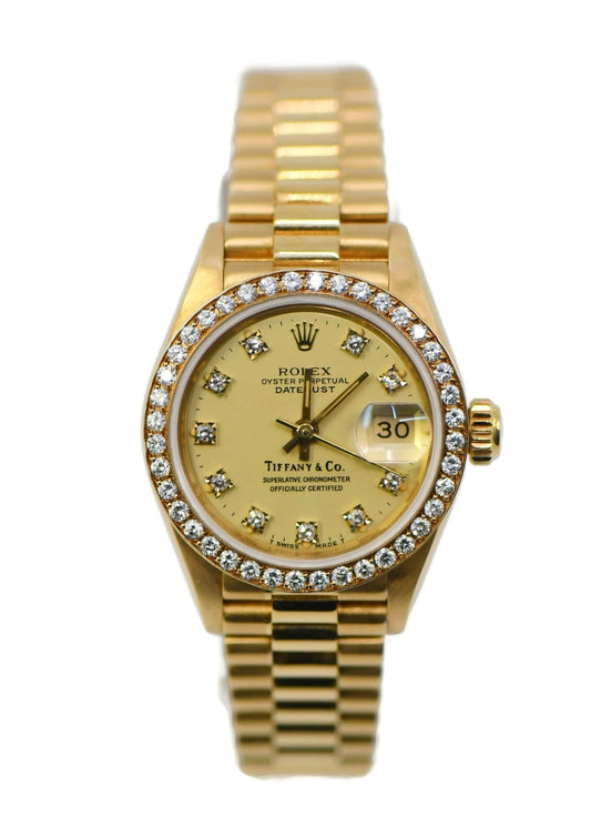 Rolex Datejust President Tiffany & Co Diamond 18K Yellow Gold Watch 69138