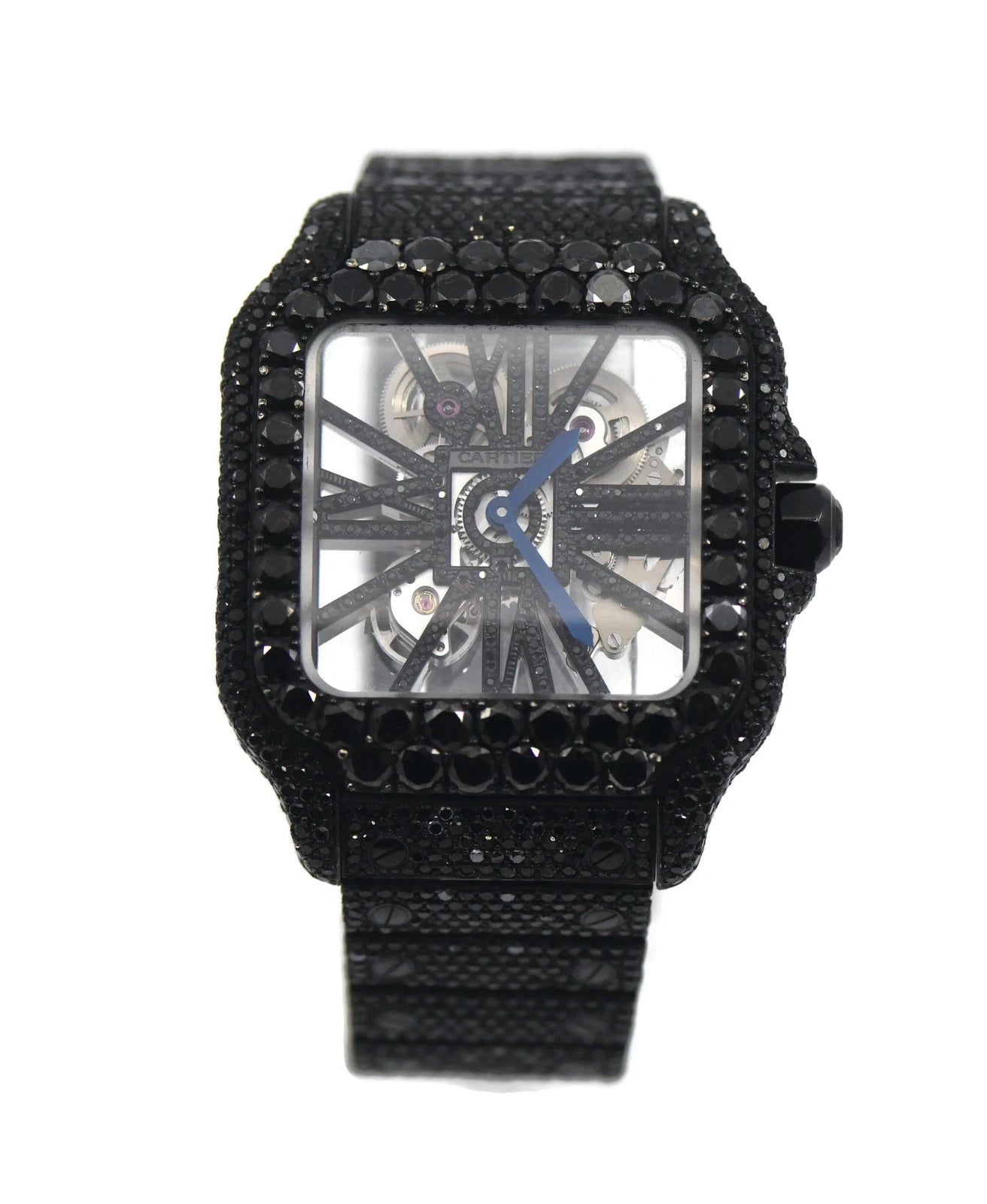 Cartier Santos Skeleton Black Diamond Stainless Steel Watch WHSA0015