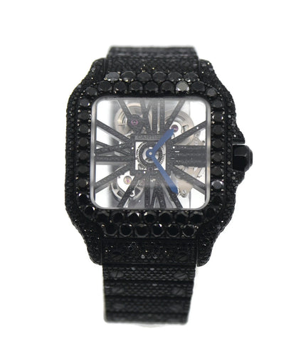 Cartier Santos Skeleton Black Diamond Stainless Steel Watch WHSA0015