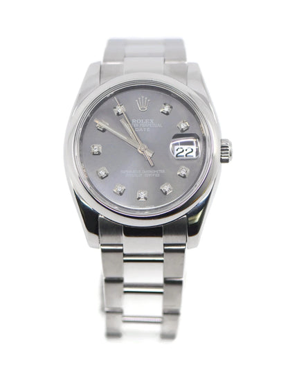 Rolex Oyster Perpetual Date Diamond Stainless Steel Watch 115200