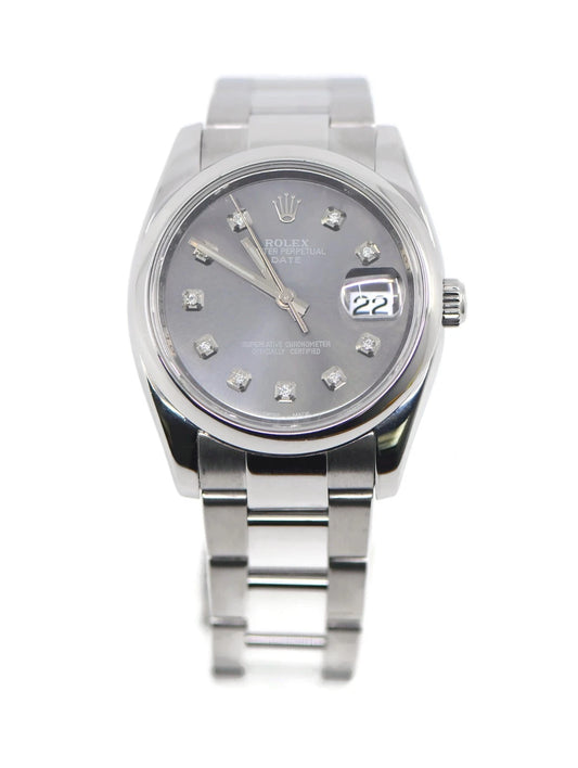Rolex Oyster Perpetual Date Diamond Stainless Steel Watch 115200