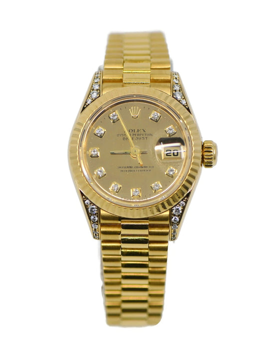 Rolex Datejust Mirror Dial Diamond 18K Yellow Gold Watch 69238