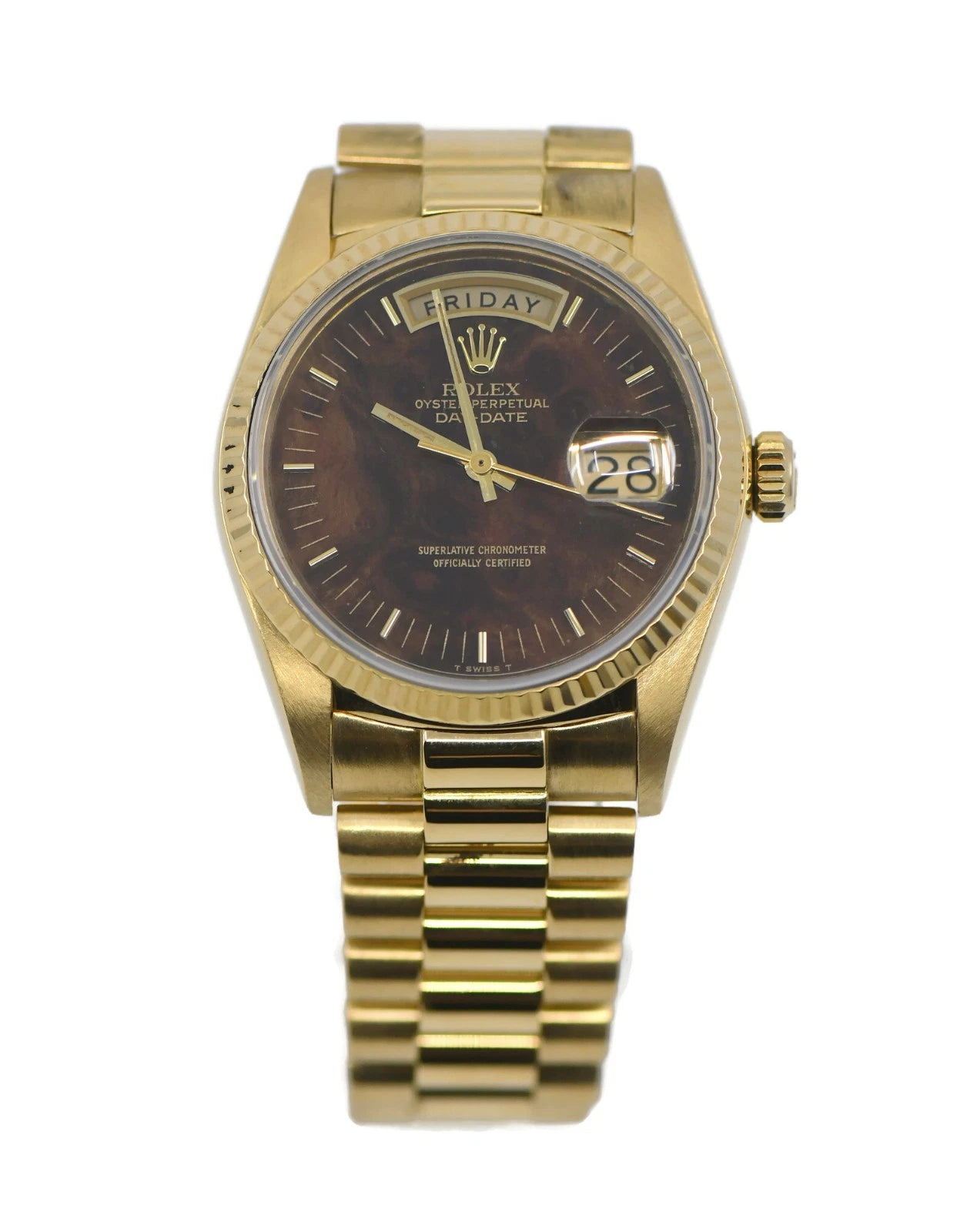 Rolex Day Date Wood Dial 18K Yellow Gold Watch 18038