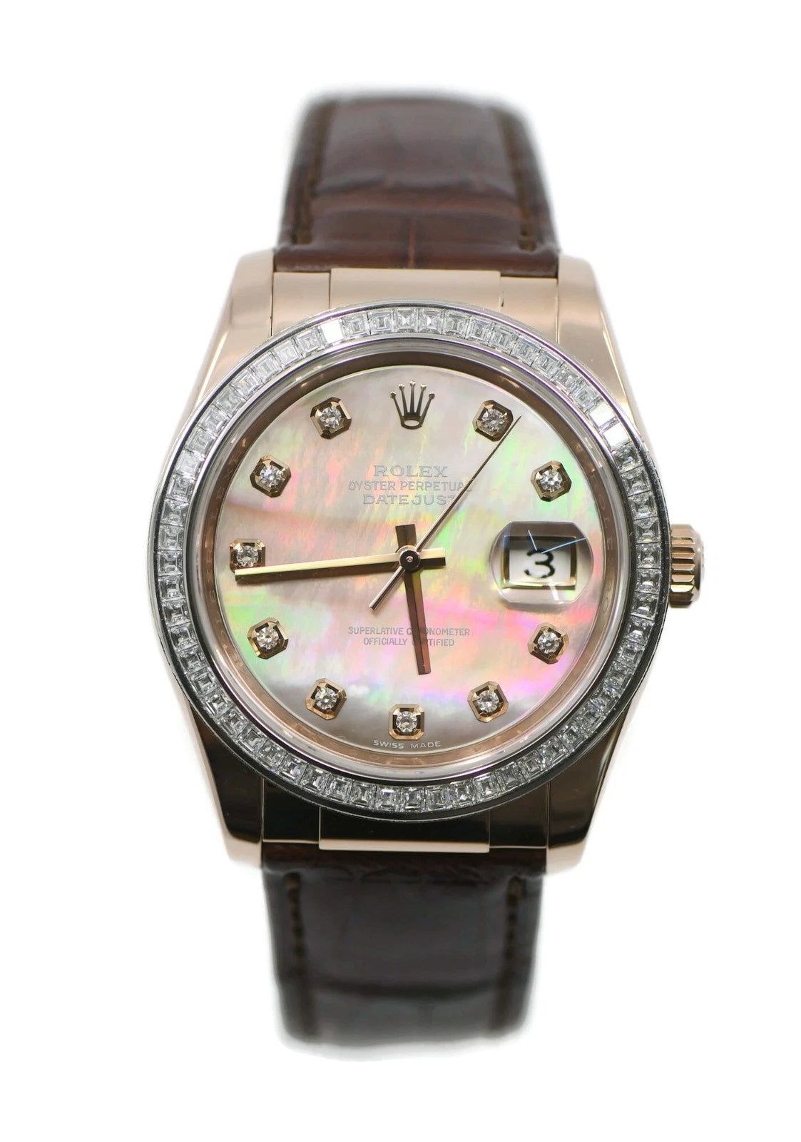 Rolex Datejust Diamond 18K Rose Gold Watch 116185BBR